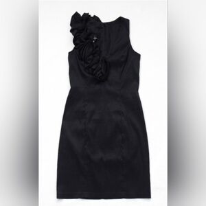 Vintage Y2K Cocktail Dress Black Rosette Fitted Size 6 Whimsigoth Dark Coquette